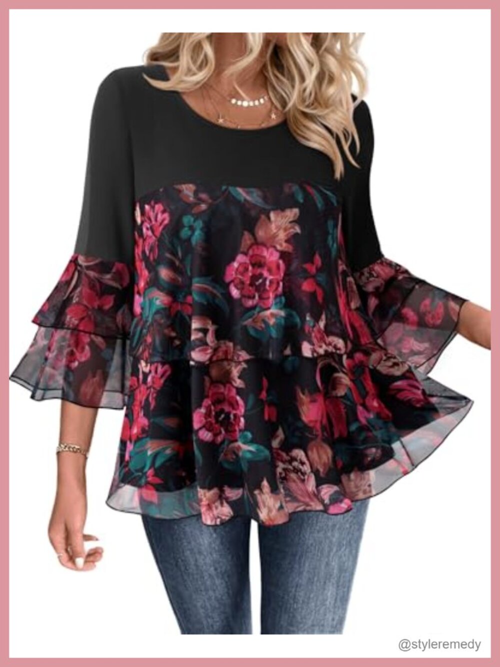 Womens Sparkly Peplum Blouse 3/4 Bell Sleeve Dressy Evening Top